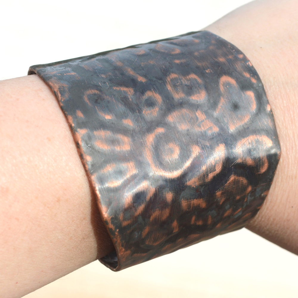 Batik Floral Wide Cuff Copper Bracelet Handmade - Picture 6 of 8